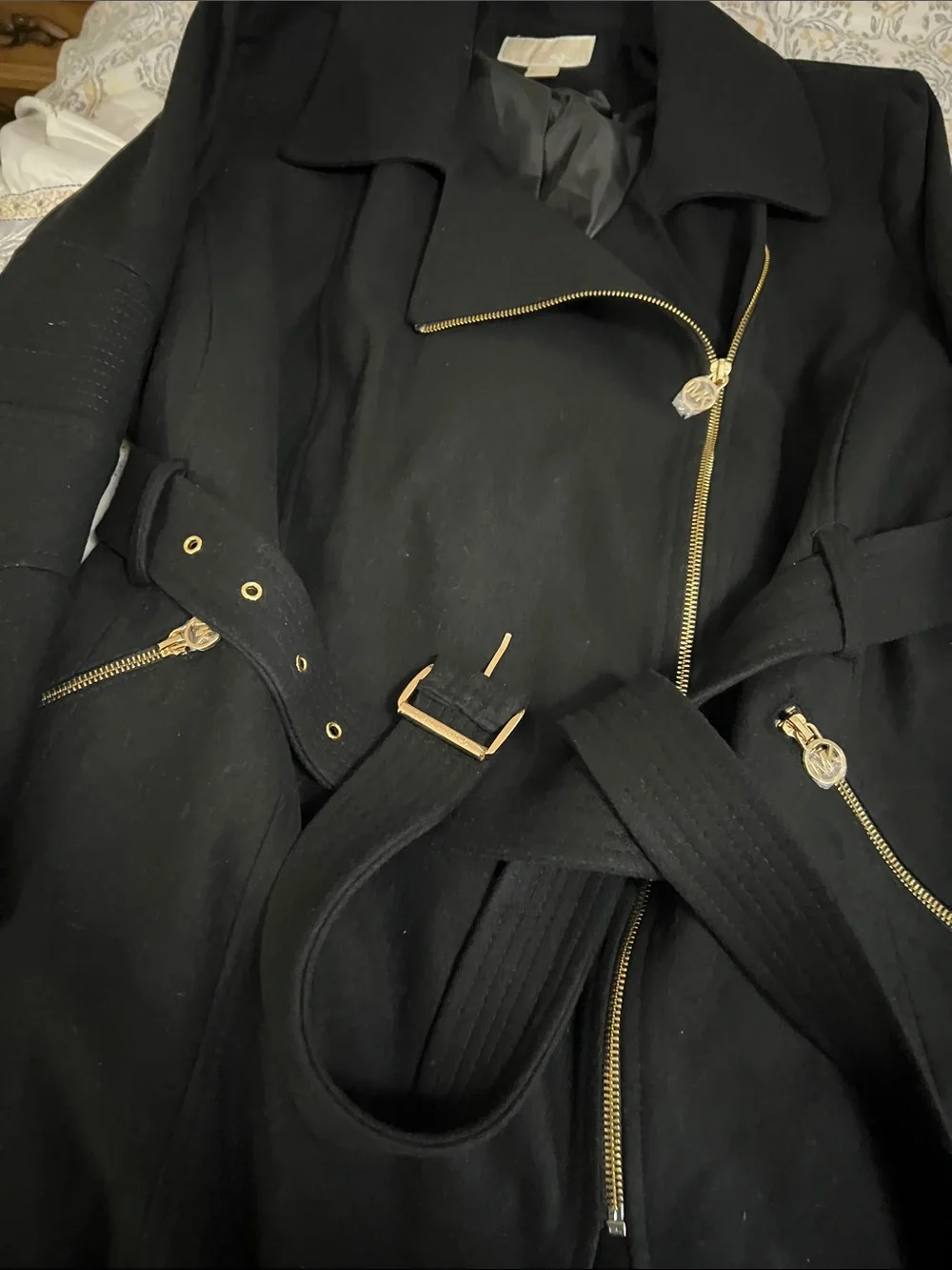 Michael Kors Black Trench Coat with Gold Hardware